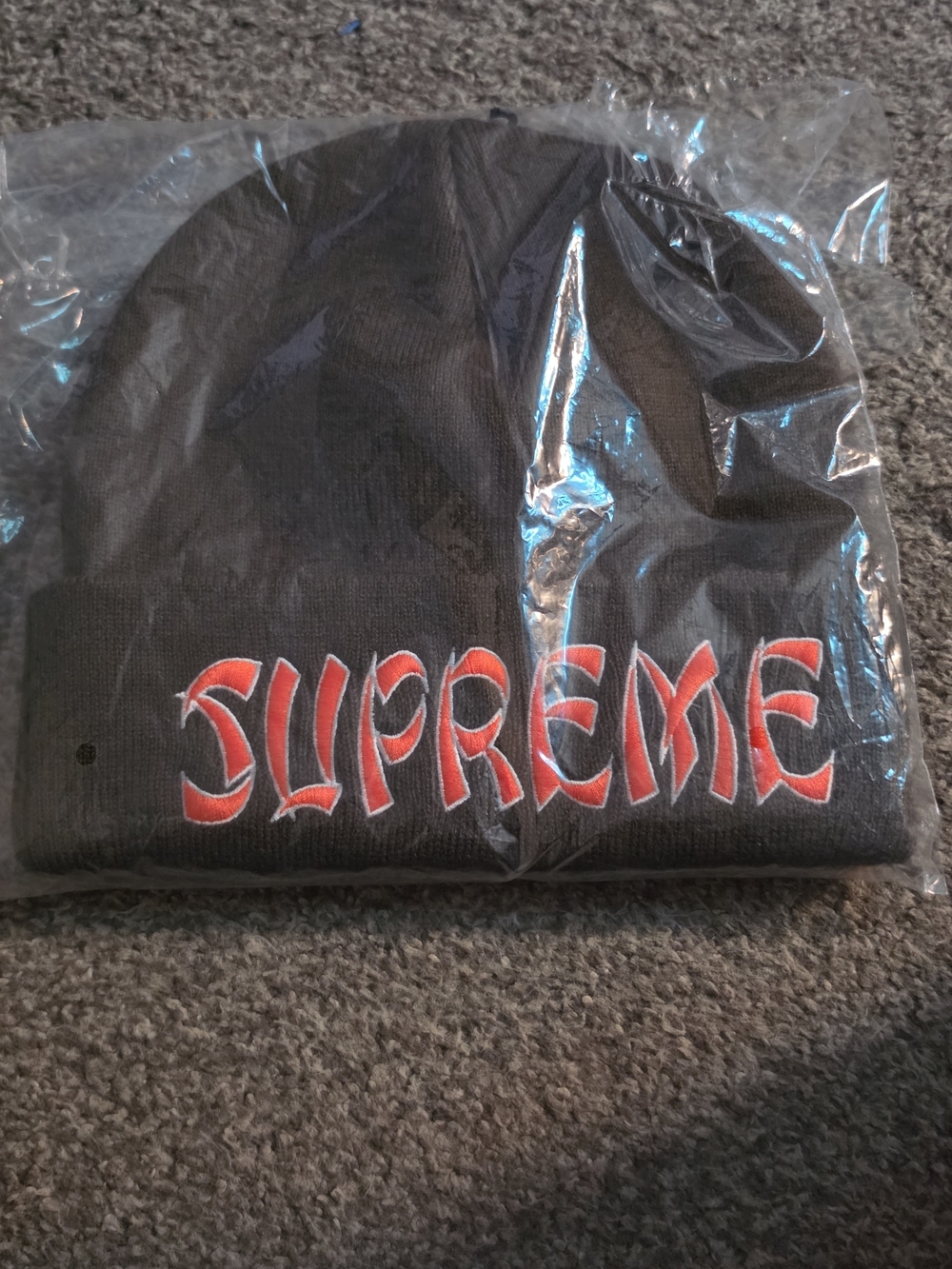 Supreme Black Beanie with Red Logo